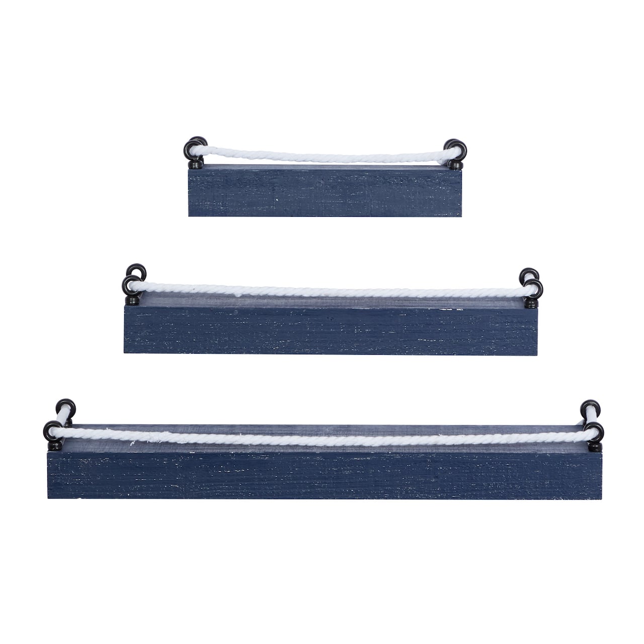 Set of 3 Blue Wood Contemporary Wall Shelves 32", 25", 17"
